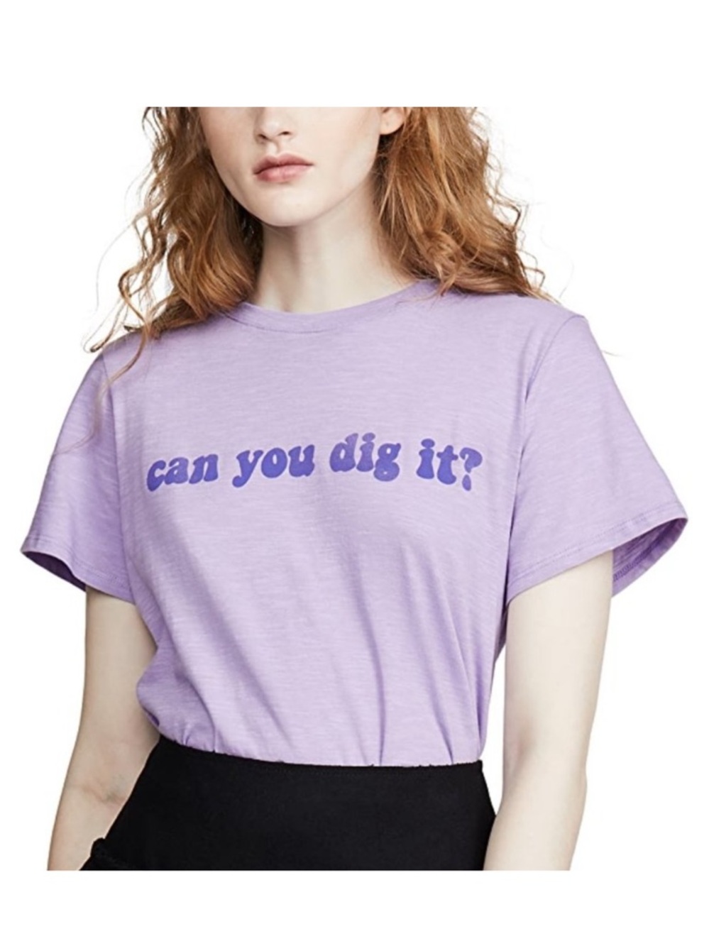 Cinq a Sept Can You Dig It Purple Short Sleeve Graphic Tee Shirt Womens Sz M
